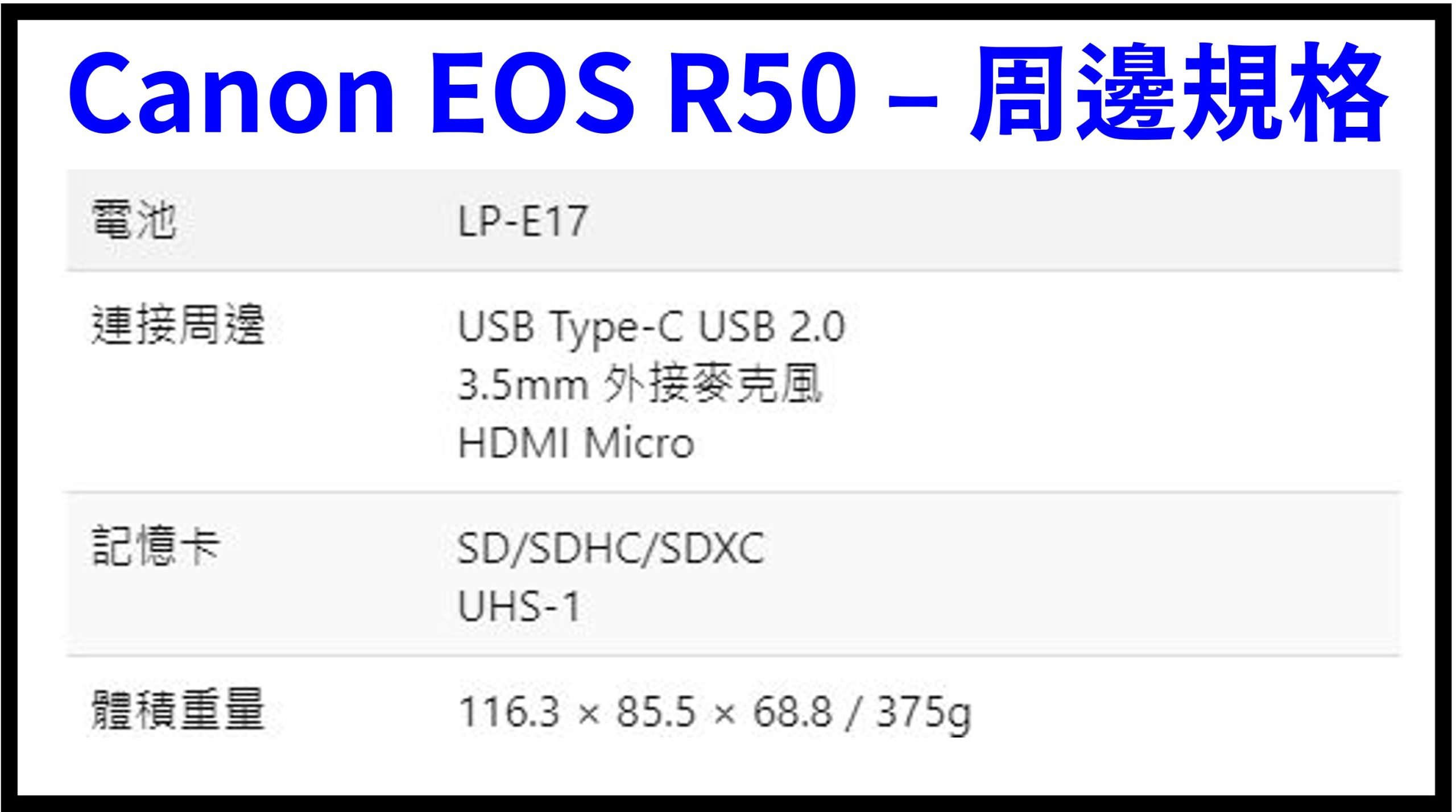 Canon EOS R50 規格