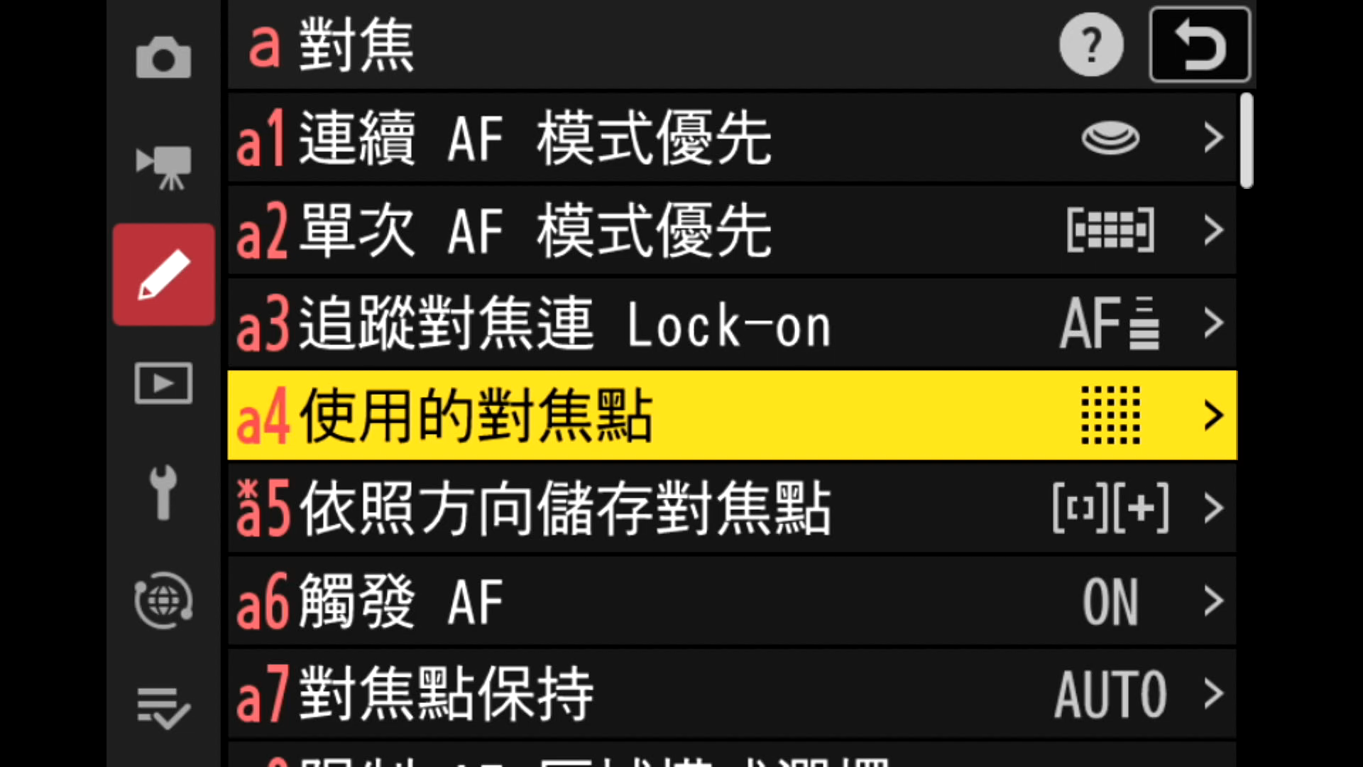 a4 使用的對焦點