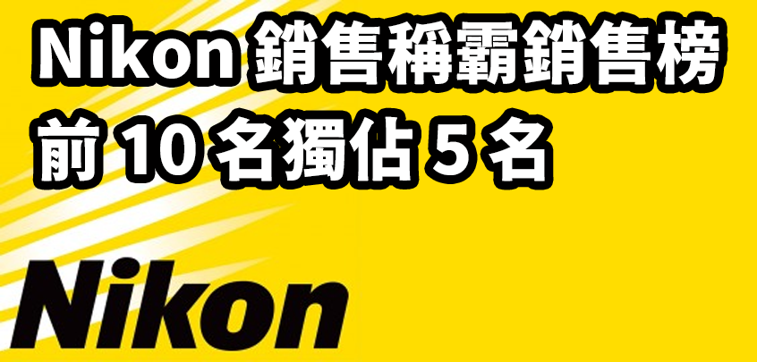 [3C NEWS] Nikon 相機銷售霸榜，前 10 名有 5 名為 Nikon 相機。